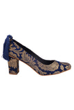 Blue Brocade Block Heel