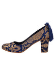 Blue Brocade Block Heel