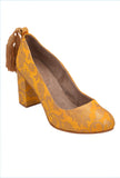 Yellow Brocade Block Heel