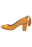 Yellow Brocade Block Heel