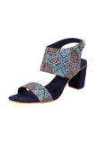 Blue Cotton Ajrakh Strappy Block Heels