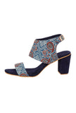 Blue Cotton Ajrakh Strappy Block Heels