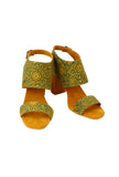Mustard Yellow Cotton Ajrakh Strappy Block Heels