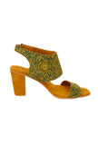 Mustard Yellow Cotton Ajrakh Strappy Block Heels