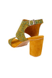 Mustard Yellow Cotton Ajrakh Strappy Block Heels
