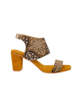 Medallion Yellow Ajrakh Cotton Strappy Block Heels In Suede
