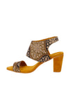 Medallion Yellow Ajrakh Cotton Strappy Block Heels In Suede