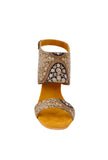 Medallion Yellow Ajrakh Cotton Strappy Block Heels In Suede