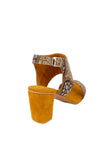 Medallion Yellow Ajrakh Cotton Strappy Block Heels In Suede