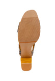 Medallion Yellow Ajrakh Cotton Strappy Block Heels In Suede