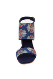 Indigo Ajrakh Cotton Strappy Block Heels In Suede