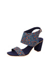 Royal Blue Ajrakh Cotton Strappy Block Heels In Suede
