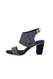 Royal Blue Ajrakh Cotton Strappy Block Heels In Suede