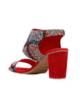 Red Ajrakh Cotton Strappy Block Heels In Suede