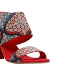 Red Ajrakh Cotton Strappy Block Heels In Suede