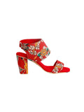 Red Cotton Kalamkari Strappy Block Heels