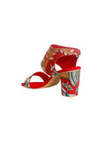 Red Cotton Kalamkari Strappy Block Heels