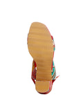 Red Cotton Kalamkari Strappy Block Heels