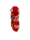Red Cotton Kalamkari Strappy Block Heels