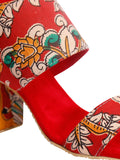 Red Cotton Kalamkari Strappy Block Heels