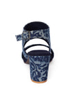 Indigo Leaf  Block Print Cotton Strappy Block Heels In Suede
