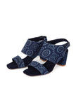 Indigo Circular Print  Cotton  Strappy Block Heels