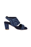 Indigo Circular Print  Cotton  Strappy Block Heels