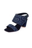 Indigo Circular Print  Cotton  Strappy Block Heels
