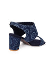 Indigo Circular Print  Cotton  Strappy Block Heels