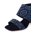 Indigo Circular Print  Cotton  Strappy Block Heels