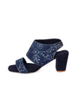 Indigo floral Cotton Strappy Block Heels
