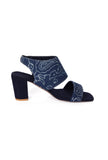 Indigo floral Cotton Strappy Block Heels