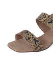 Cream Cotton Ajrakh Strappy Block Heels