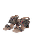 Blue black Floral Cotton Ajrakh Strappy Block Heels
