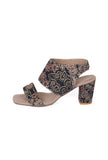 Blue black Floral Cotton Ajrakh Strappy Block Heels
