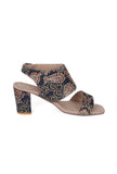 Blue black Floral Cotton Ajrakh Strappy Block Heels