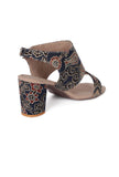 Blue black Floral Cotton Ajrakh Strappy Block Heels