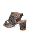 Blue black Floral Cotton Ajrakh Strappy Block Heels