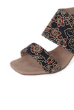 Blue black Floral Cotton Ajrakh Strappy Block Heels