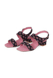 Black Floral  Cotton Ajrakh Strappy Block Heel
