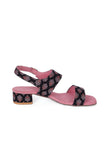 Black Floral  Cotton Ajrakh Strappy Block Heel