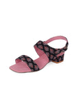 Black Floral  Cotton Ajrakh Strappy Block Heel