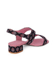 Black Floral  Cotton Ajrakh Strappy Block Heel