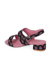 Black Floral  Cotton Ajrakh Strappy Block Heel