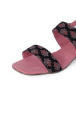 Black Floral  Cotton Ajrakh Strappy Block Heel