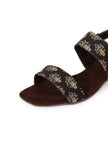 Brown  Cotton Ajrakh Strappy Block Heels