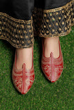 Red Zari Aari Embroidered Juttis