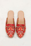 Red Embroidered Dupion Silk Mules
