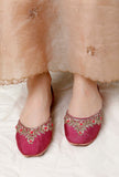 Pink Hand Embroidered Silk Juttis