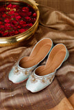 Firozi Hand Embroidered Silk Juttis